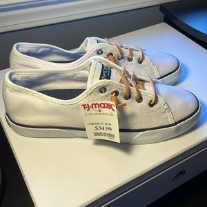 Sperry TopSider new white boat shoe leather no lace slide on tennis shoe sneaker